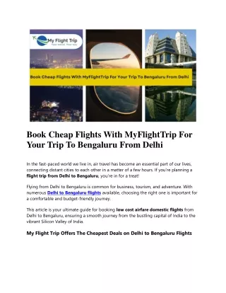 How to Book Cheap Delhi to Bengaluru Flight Tickets Online?