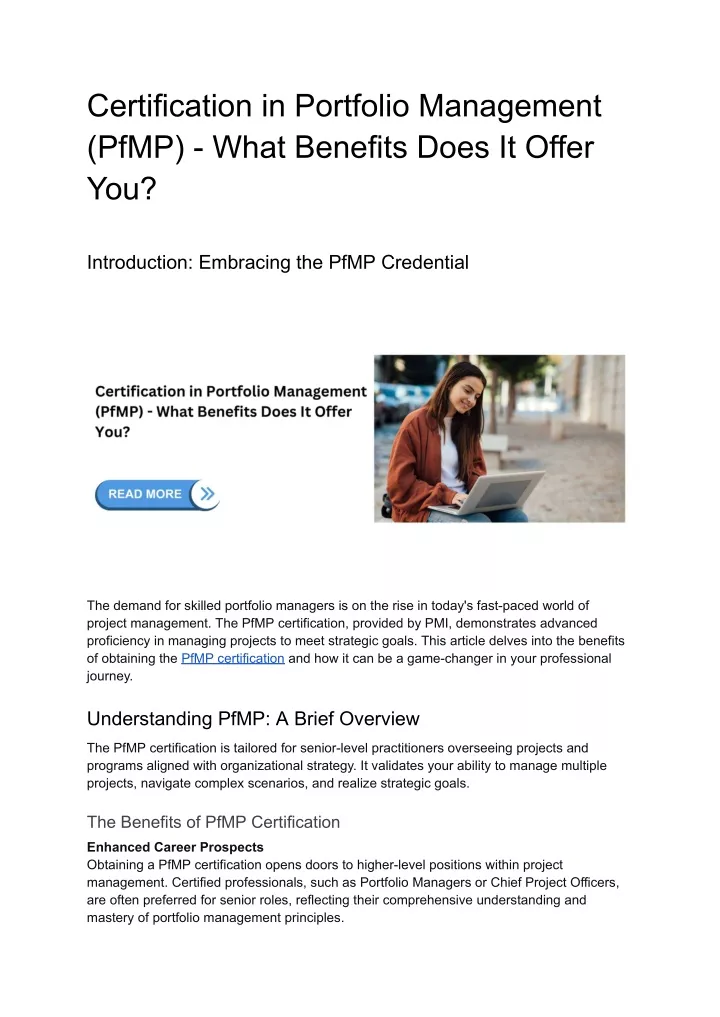 certification in portfolio management pfmp what