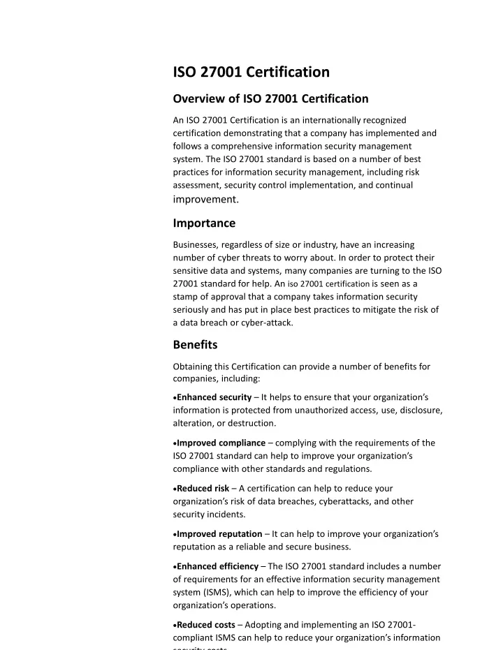 iso 27001 certification overview of iso 27001