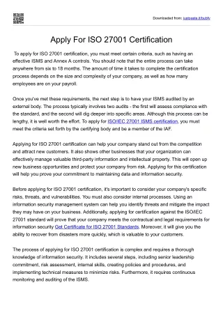 Apply For ISO 27001 Certification