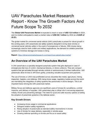 UAV Parachutes Market Research Report - Know The Growth Factors And Future Scope To 2032