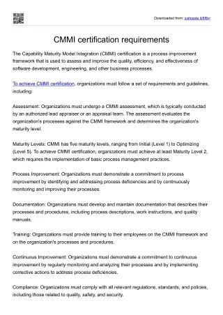 CMMI certification requirements