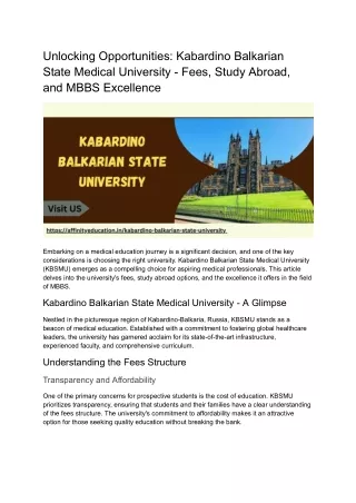 Unlocking Opportunities Kabardino Balkarian State Medical University - Fees, Study Abroad, and MBBS Excellence