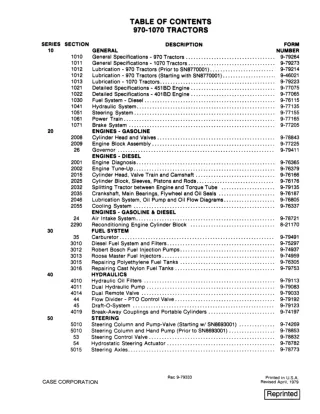 CASE 1070 Tractor Service Repair Manual