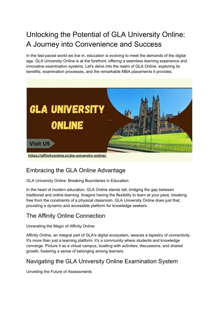 unlocking the potential of gla university online