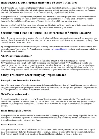 Protecting Your Financial Future: Exploring the Precaution of MyPrepaidBalance