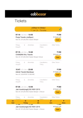 Jodhpur to Udaipur Bus Price | Jodhpur to Udaipur Bus Ticket