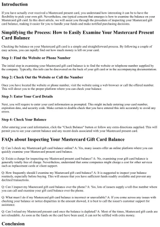 Simplifying the Process: How to Quickly Inspect Your Mastercard Gift Card Balanc