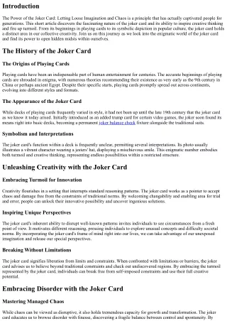 The Power of the Joker Card: Letting Loose Creative Thinking and Chaos