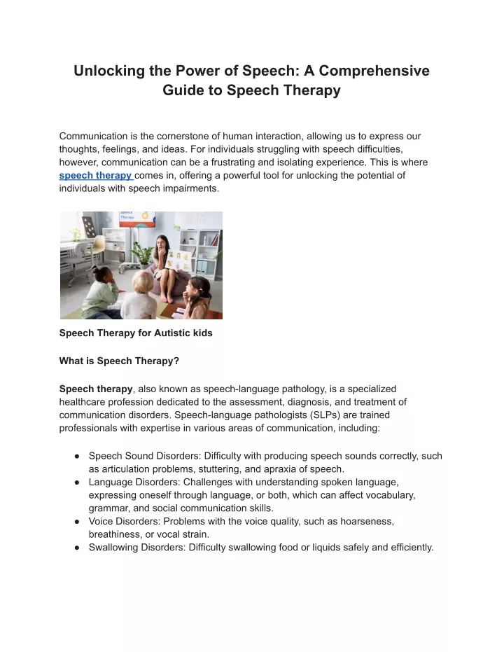 unlocking the power of speech a comprehensive