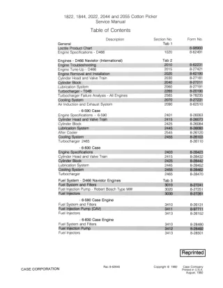 CASE 1822 Cotton Picker Service Repair Manual