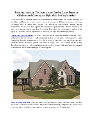 Ensuring Longevity The Importance of Quality Gutter Repair in Oklahoma and Choosing the Right Metal Roofing Materials