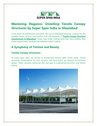 Mastering Elegance Unveiling Tensile Canopy Structures by Super Span India in Ghaziabad