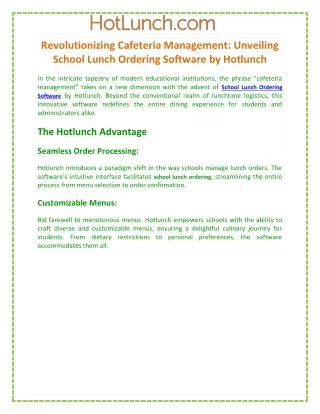 Revolutionizing Cafeteria Management Unveiling School Lunch Ordering Software by Hotlunch