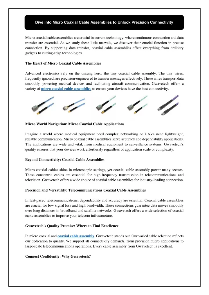 dive into micro coaxial cable assemblies