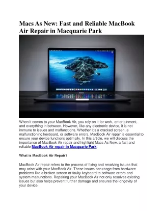 Fast and Reliable MacBook Air Repair in Macquarie Park
