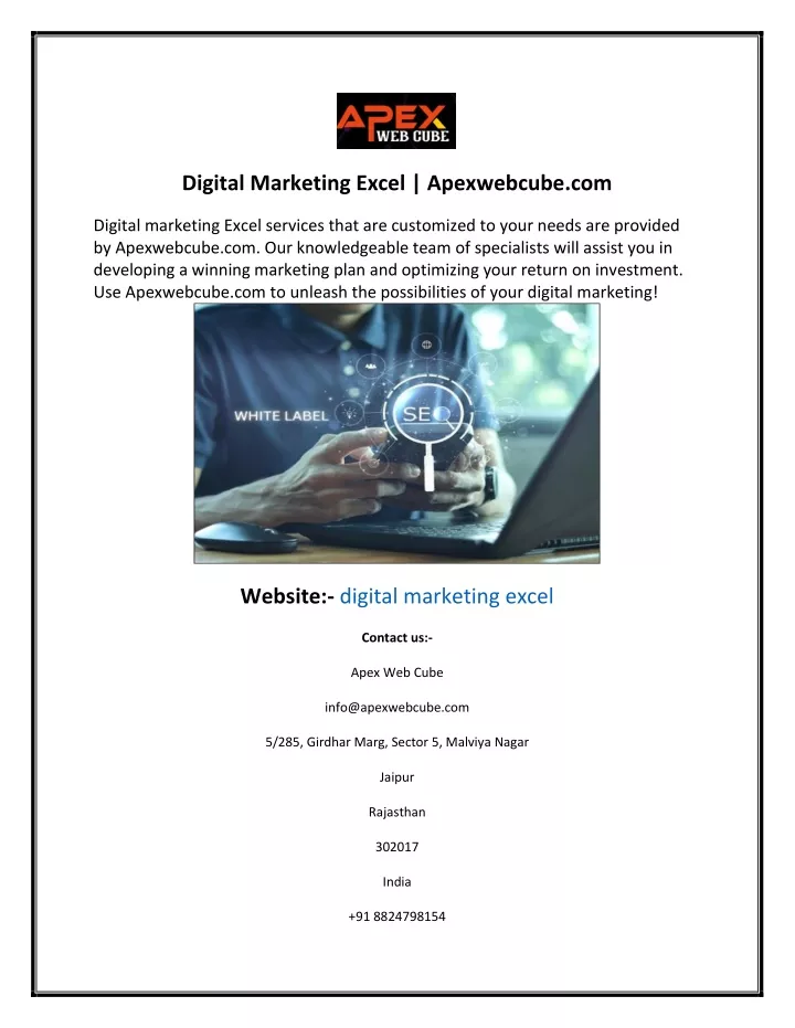 digital marketing excel apexwebcube com digital