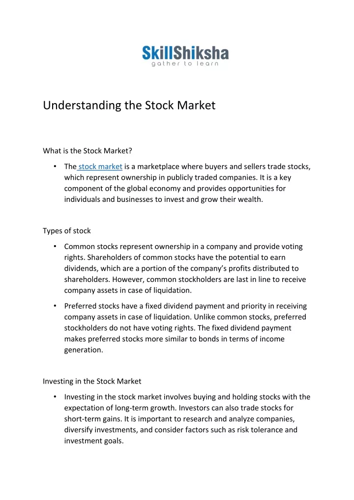 understanding the stock market