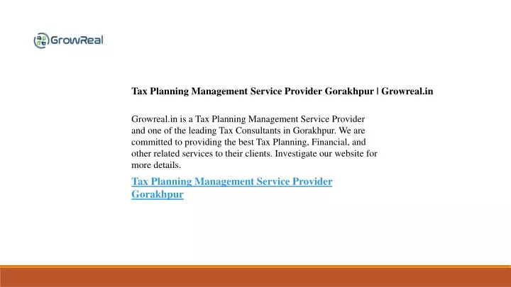 tax planning management service provider