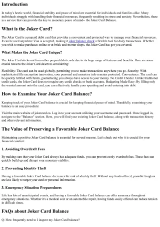 Joker Card Balance: The Secret to Financial Comfort