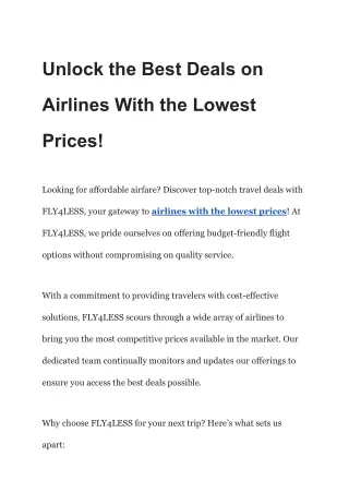 Unlock the Best Deals on Airlines With the Lowest Prices