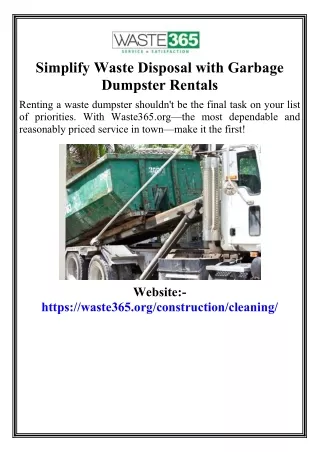 Simplify Waste Disposal with Garbage Dumpster Rentals