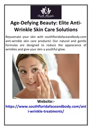 Age-Defying Beauty Elite Anti-Wrinkle Skin Care Solutions