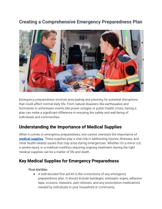 Creating a Comprehensive Emergency Preparedness Plan