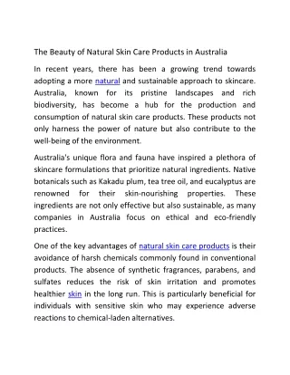 The Beauty of Natural Skin Care Products in Australia PDF