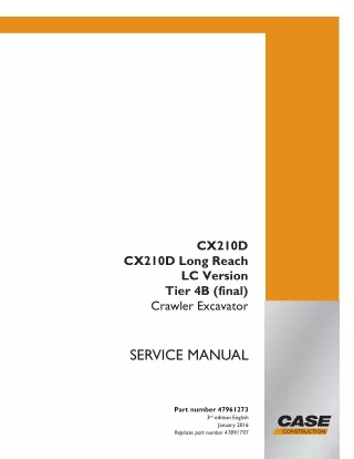 CASE CX210D Crawler Excavator Service Repair Manual