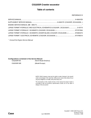 CASE CX225SR Crawler Excavator Service Repair Manual