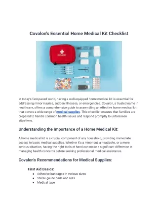 Covalon's Essential Home Medical Kit Checklist