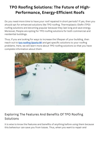 TPO Roofing Solutions: The Future of High-Performance, Energy-Efficient Roofs