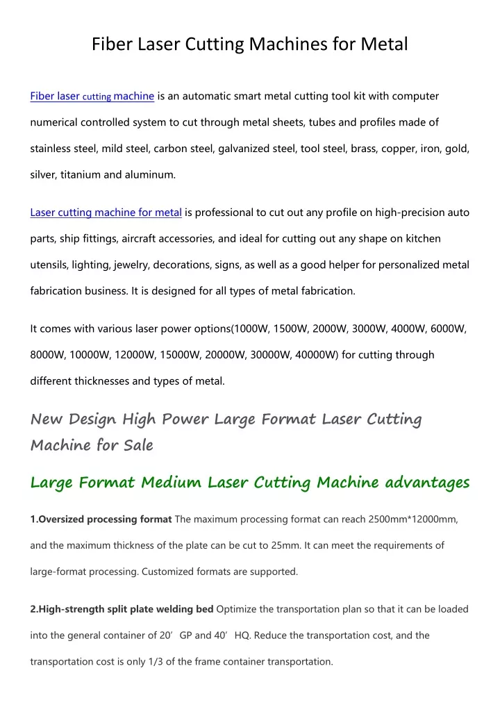 fiber laser cutting machines for metal