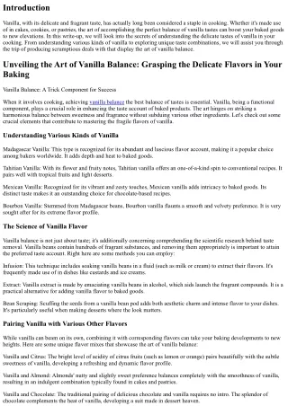 Revealing the Art of Vanilla Balance: Understanding the Delicate Flavors in Your