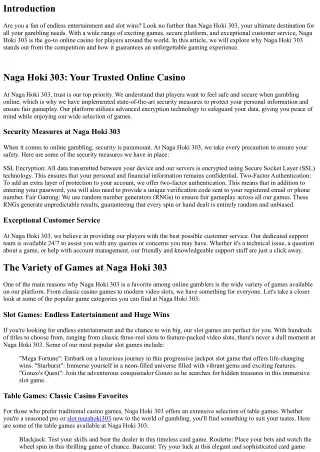 Naga Hoki 303: Your One-Stop Shop for Endless Entertainment and Slot Wins
