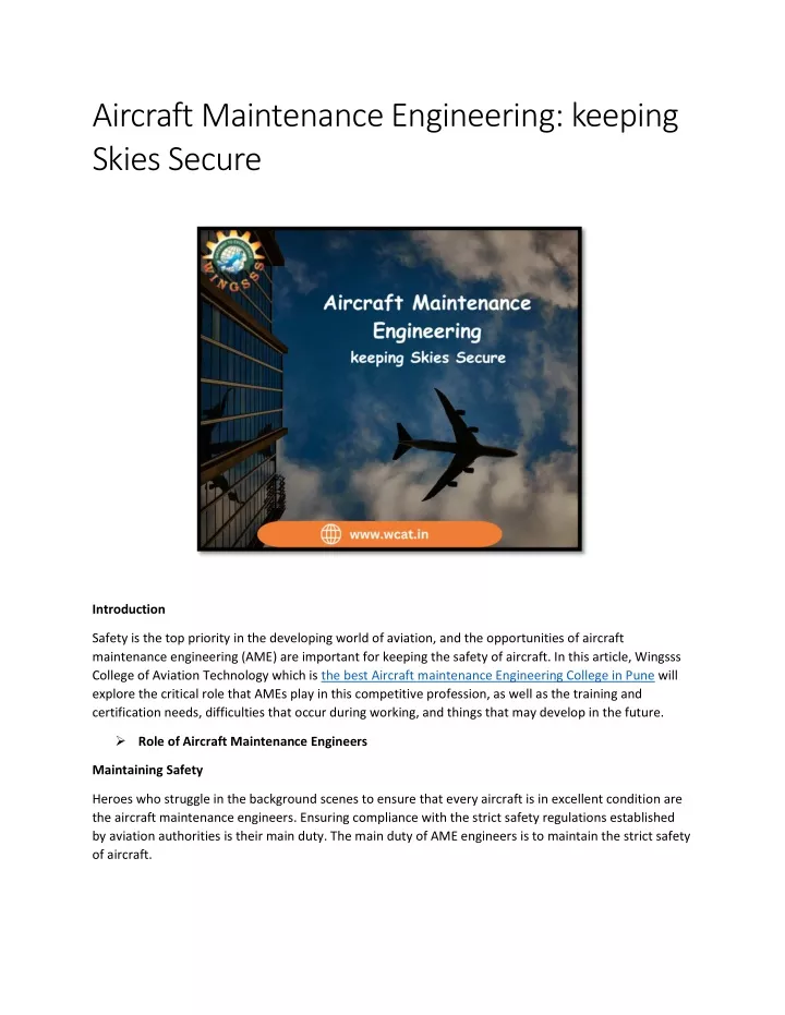 aircraft maintenance engineering keeping skies