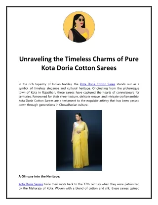 Unraveling the Timeless Charms of Kota Doria Cotton Sarees