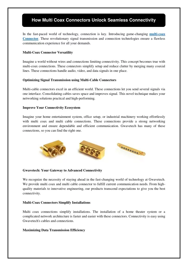 how multi coax connectors unlock seamless