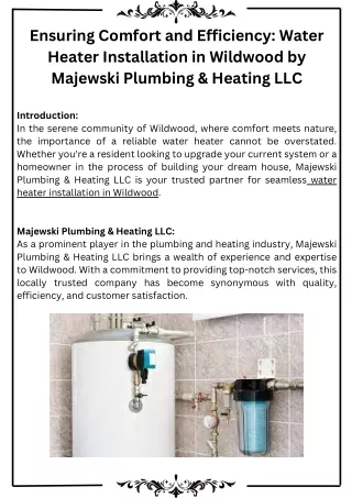 Ensuring Comfort and Efficiency Water Heater Installation in Wildwood by Majewski Plumbing & Heating LLC