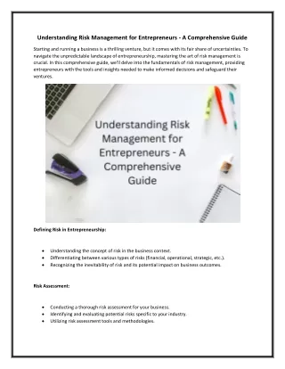 Understanding Risk Management for Entrepreneurs - A Comprehensive Guide