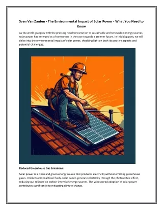 Sven Van Zanten - The Environmental Impact of Solar Power - What You Need to Know