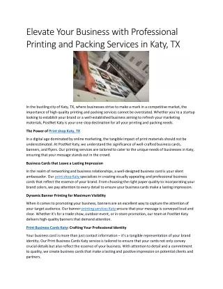 Elevate Your Business with Professional Printing and Packing Services in Katy
