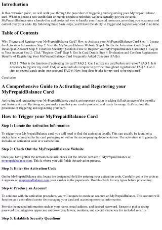A Comprehensive Guide to Activating and Registering your MyPrepaidBalance Card