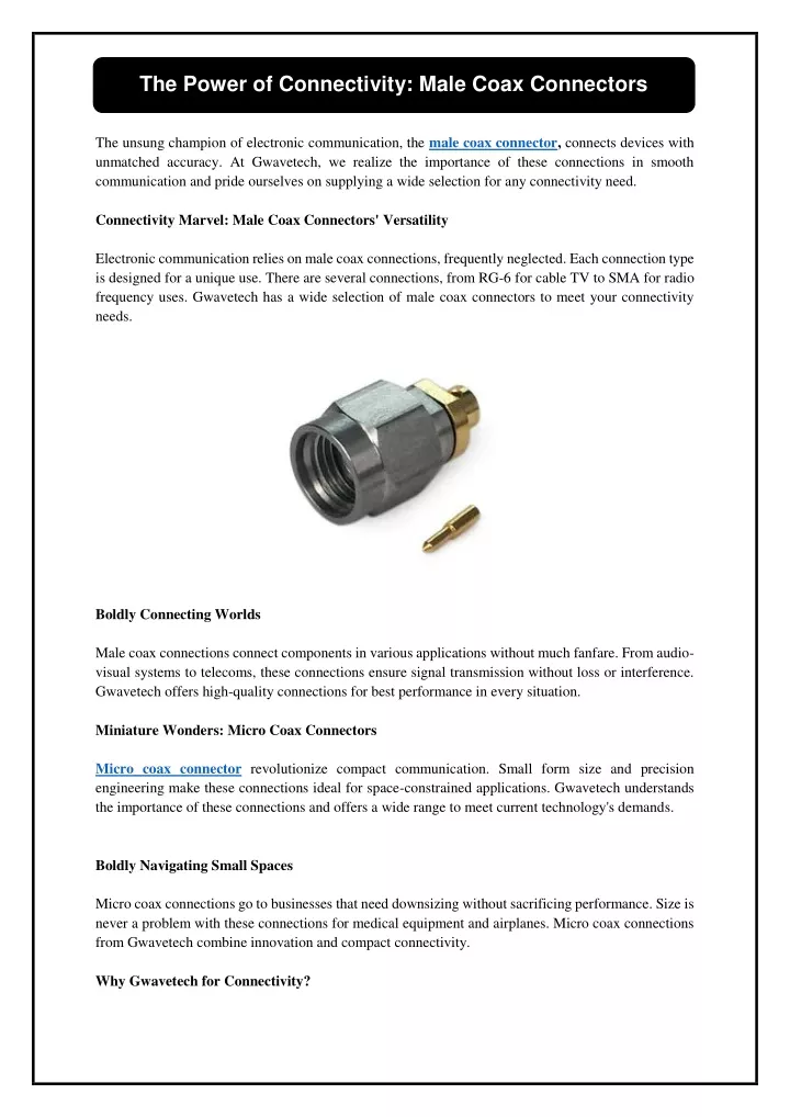 the power of connectivity male coax connectors