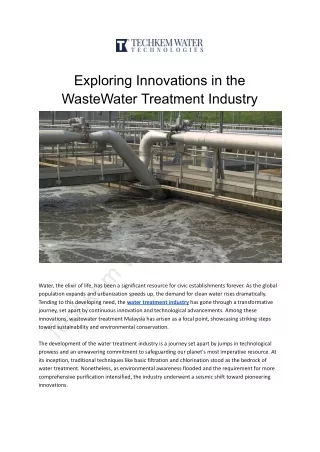 Exploring Innovations in the Waste Water Treatment Industry