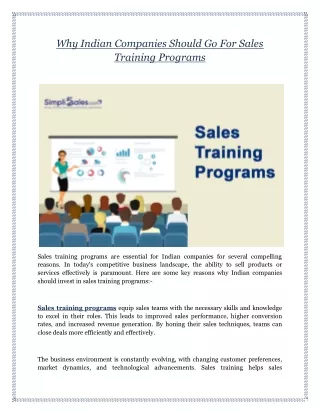 Why Indian Companies Should Go For Sales Training Programs?