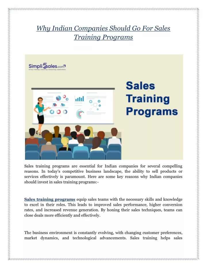 why indian companies should go for sales training