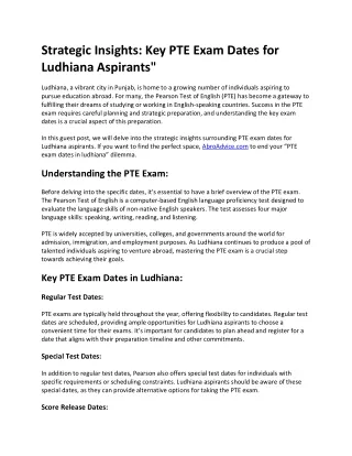 Strategic Insights Key PTE Exam Dates for Ludhiana Aspirants