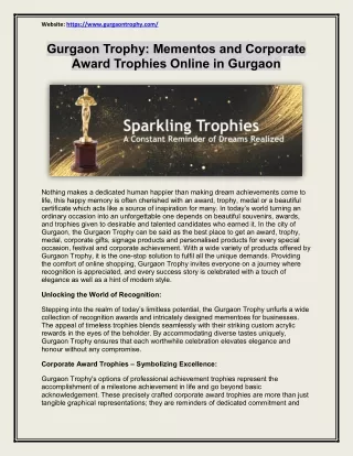 Gurgaon Trophy - Mementos and Corporate Award Trophies Online in Gurgaon
